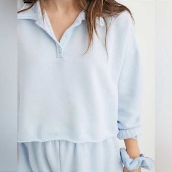 Aerie Fleece of Mind Cropped Polo Sweatshirt Size Medium - Picture 1 of 6